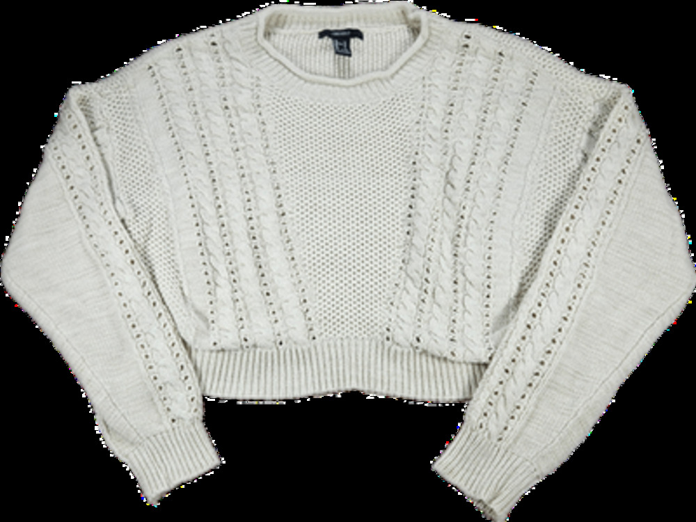 FOREVER 21 Sweatshirt Women's L Cream Cropped Cable Knit Pullover Top